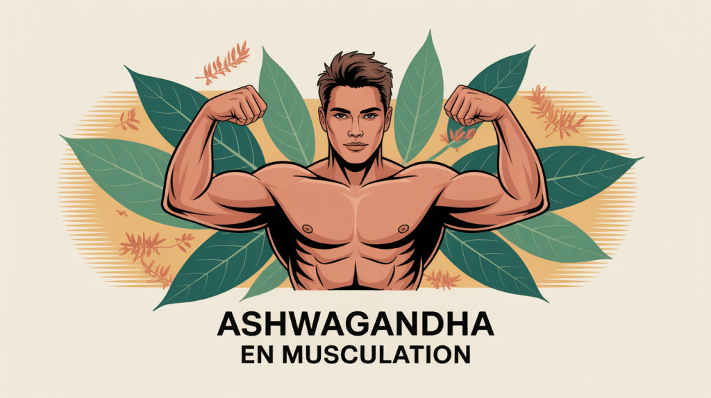 ashwagandha musculation silhouette feuilles haltères