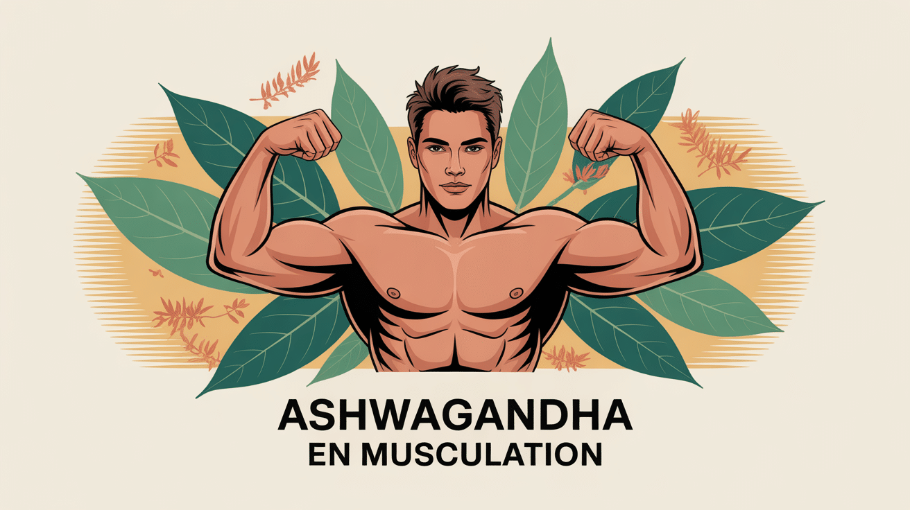ashwagandha musculation silhouette feuilles haltères