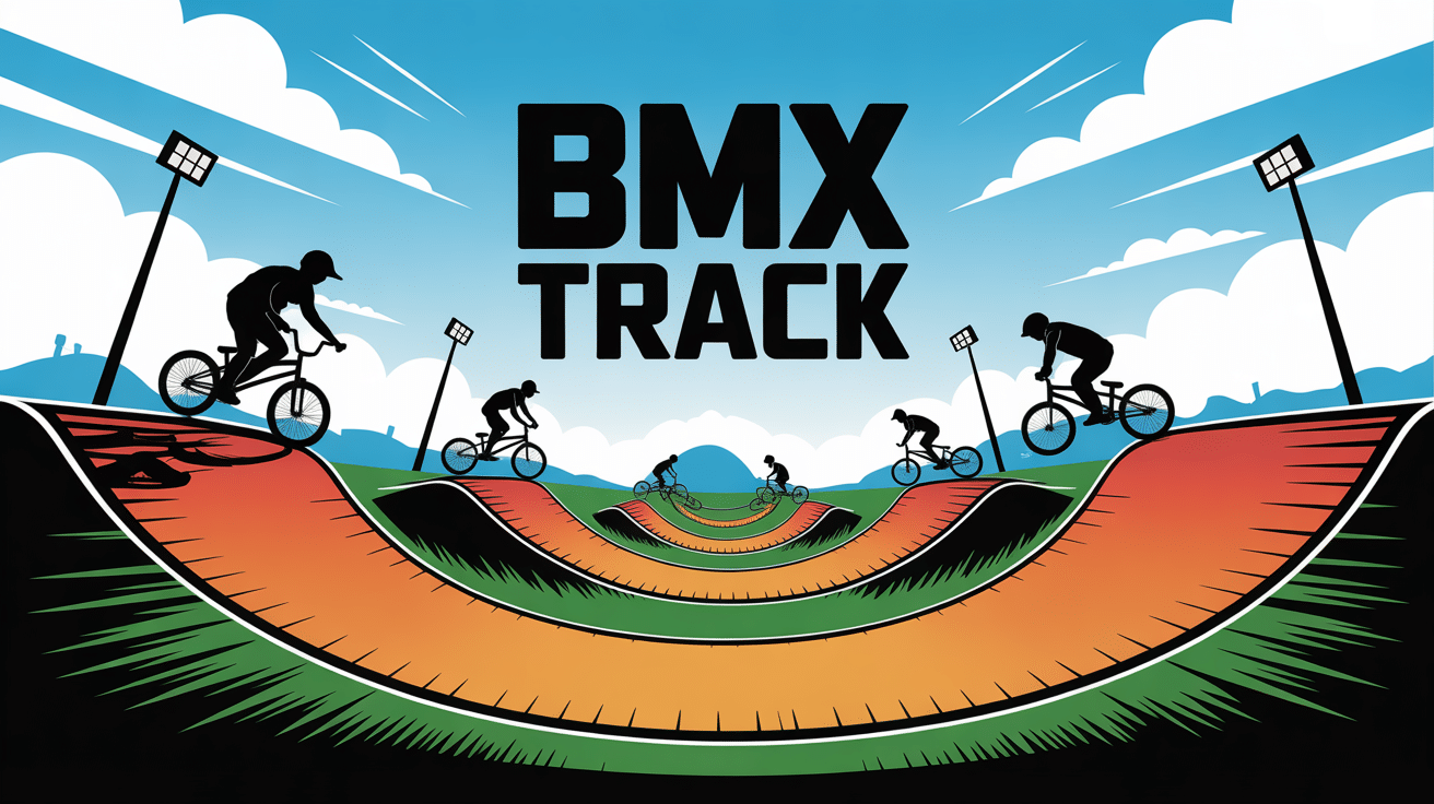 Illustration dynamique de bmx track avec riders et titre central
