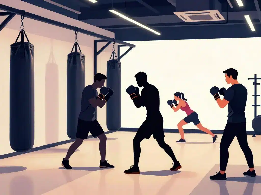 Séance fitting boxing groupe avec coach, exercices variés