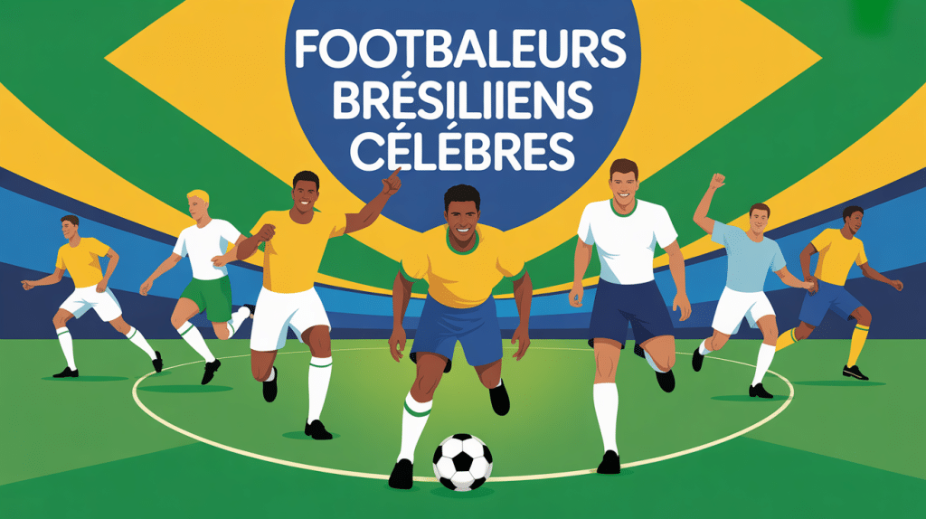 Panorama footballeur brésilien célèbre, illustration couleurs Brésil