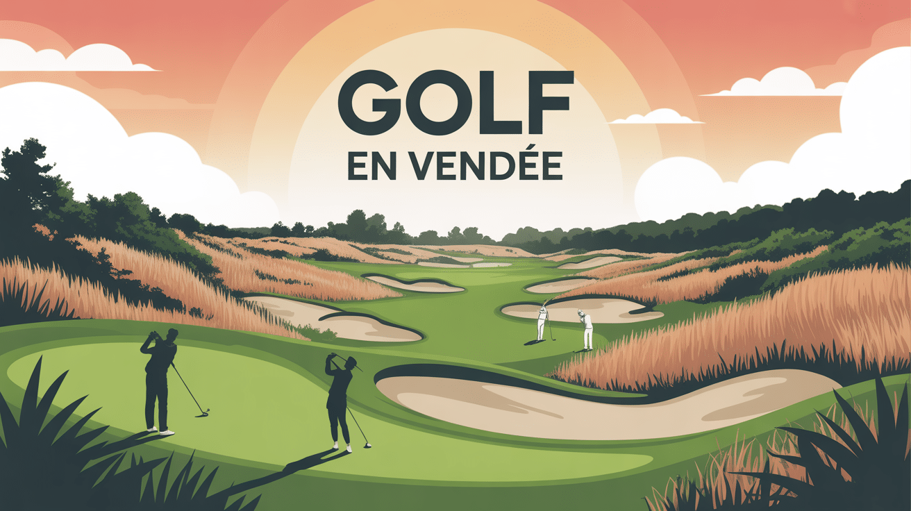 Illustration golf en vendee avec bocage dune et green