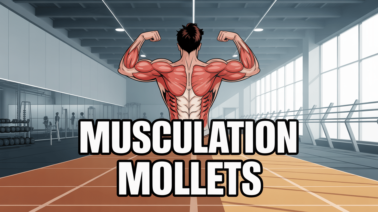 musculation mollets personnage stylisé sur marche salle de sport