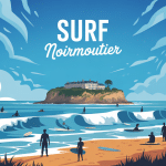 illustration noirmoutier surf avec surfeurs et plage