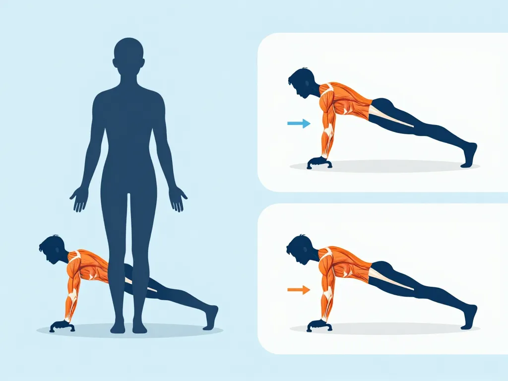 Schéma montrant muscles et amplitude avec poignées pompes