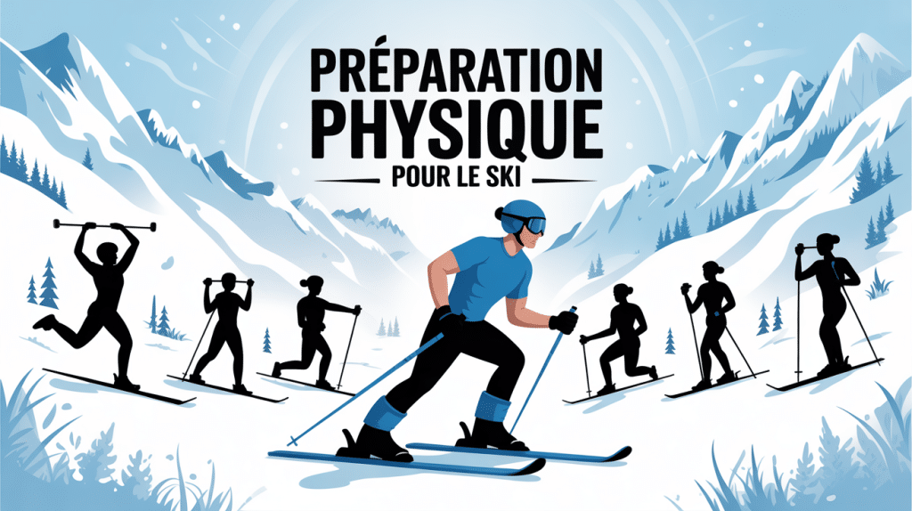illustration preparation physique pour le ski avec skieur et exercices