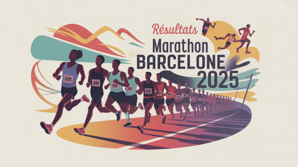 Illustration resultat marathon barcelone 2025 coureurs stylisés