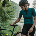 cycliste en cuissard velo pour femme sur route de campagne