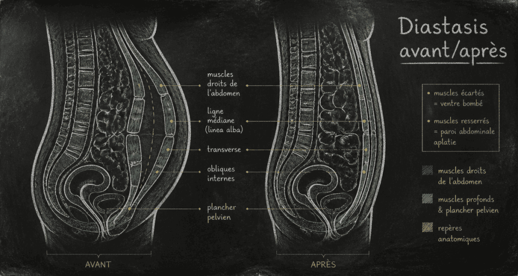 diastasis avant apres schema abdomen