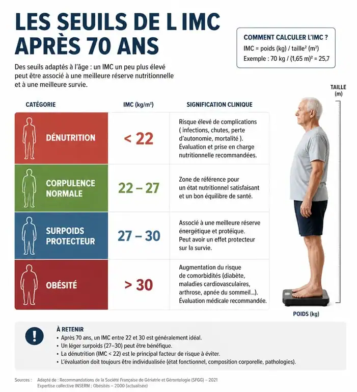 Infographie des seuils de l'IMC pour personne âgée de plus de 70 ans