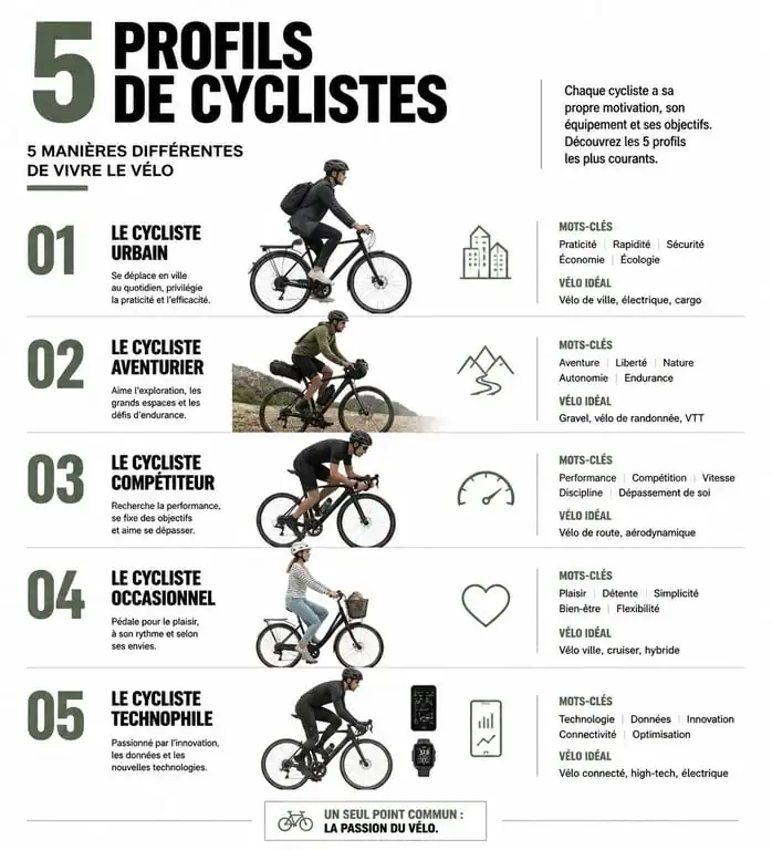 Infographie des profils de cyclistes pour choisir le cadeau idéal