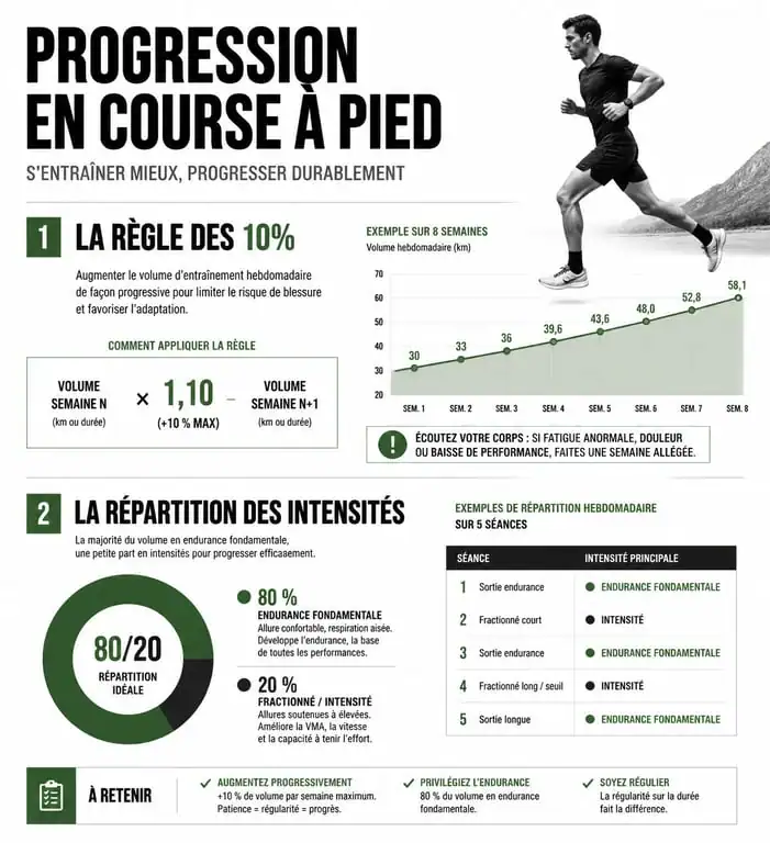 Infographie sur la progression et les principes de l'entrainement a la course à pied