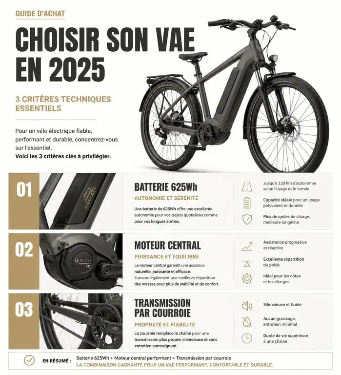 Infographie des critères techniques pour choisir le meilleur VAE 2025