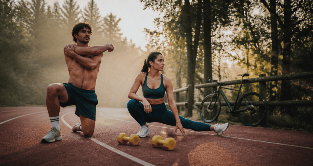 jogging et musculation homme femme haltères