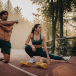 jogging et musculation homme femme haltères