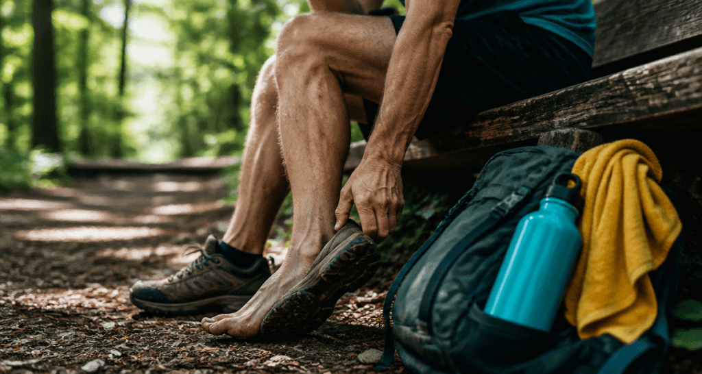 mal aux jambes apres avoir beaucoup marche randonneur assis