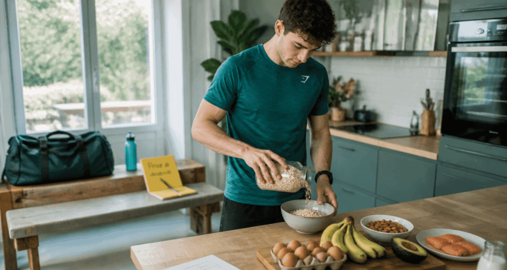 manger prise de masse jeune homme cuisine