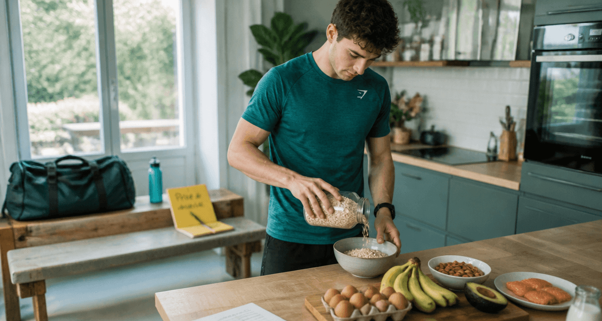 manger prise de masse jeune homme cuisine