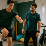 Rééducation ménisque non opéré jeune homme exercice