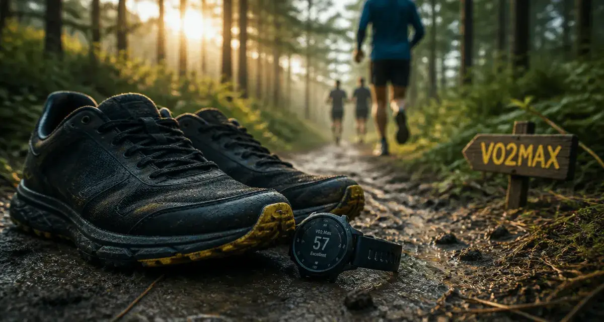 10 bienfaits de la course à pied : baskets noires, montre sport et panneau VO2MAX