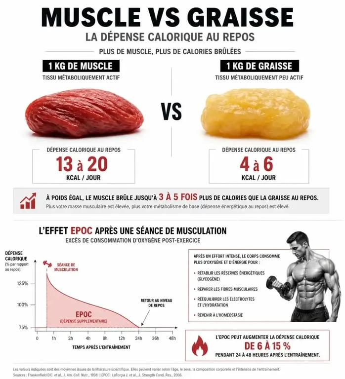 Infographie sur les bienfaits de la musculation pour maigrir et augmenter le métabolisme de base