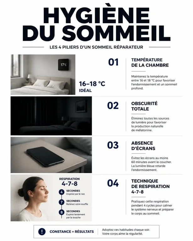 Infographie sur l'hygiène du sommeil et comment faire pour dormir quand on y arrive pas