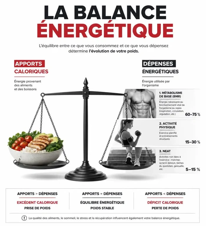 Schéma explicatif du fonctionnement du déficit calorique pour la perte de poids