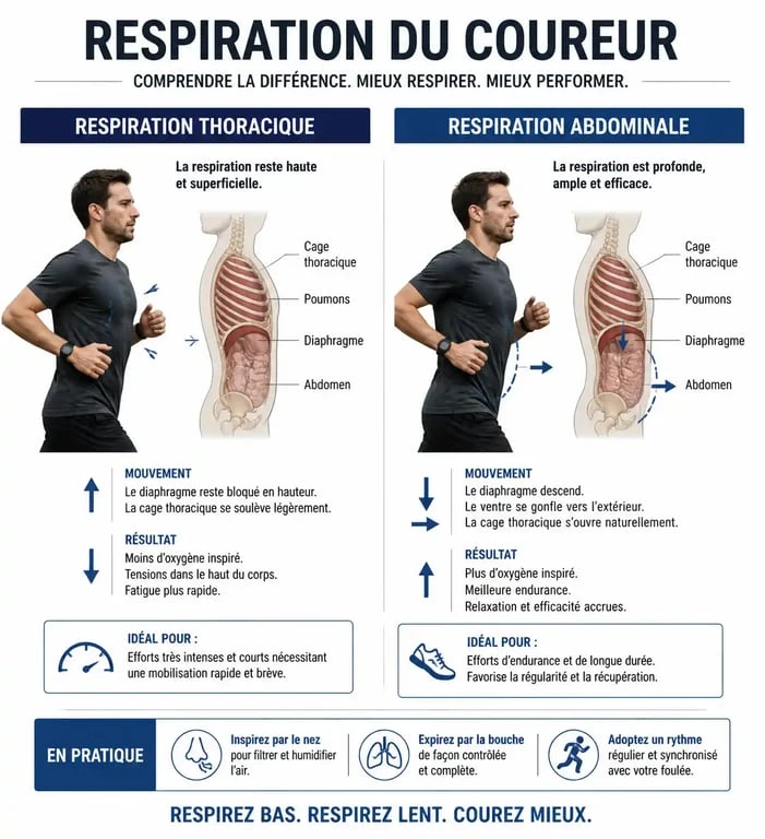 Schéma explicatif de la respiration abdominale pour bien respirer en courant