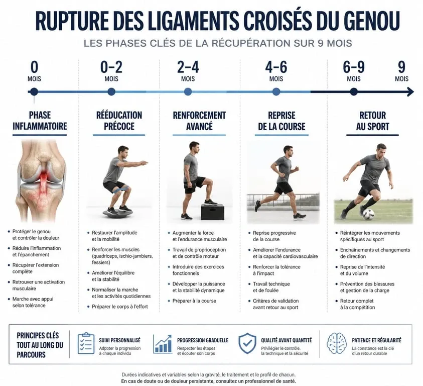 Infographie des délais de récupération après une rupture des ligaments croisés du genou