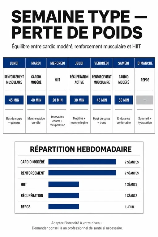 Programme sportif pour maigrir par le sport : répartition hebdomadaire des exercices