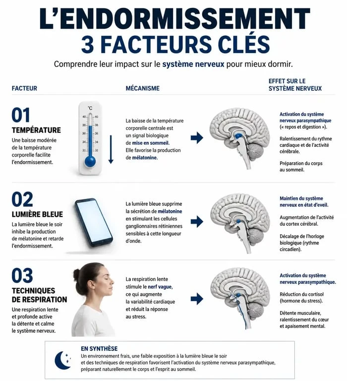 Infographie sur les facteurs clés pour s'endormir vite quand on n'est pas fatigué