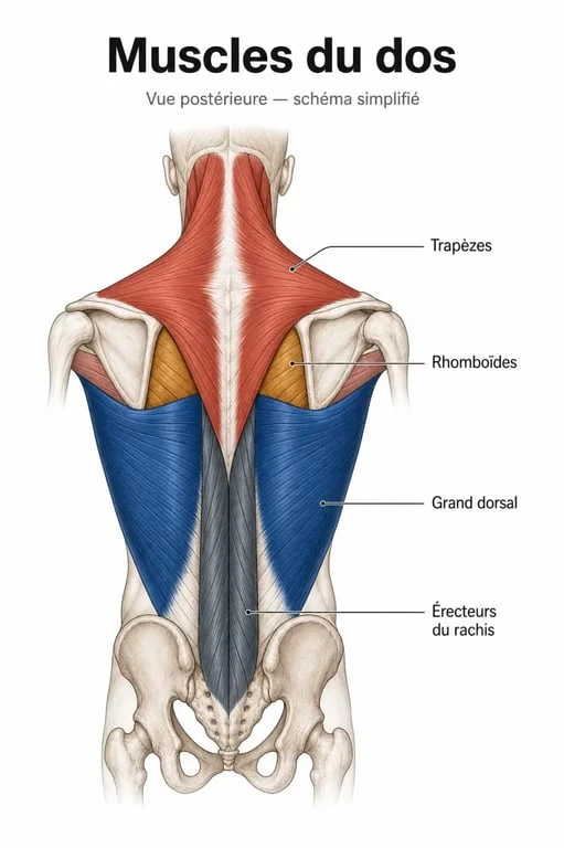 Schéma anatomique des muscles du dos pour la musculation
