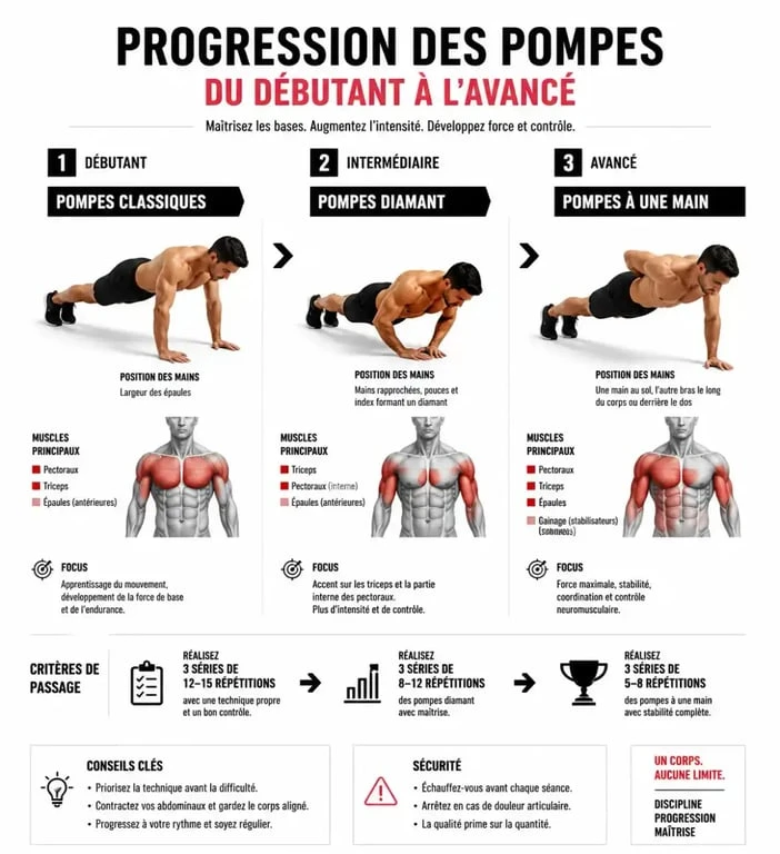 Infographie de progression musculation poids du corps