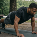 Musculation poids du corps programme : homme fait des pompes au parc