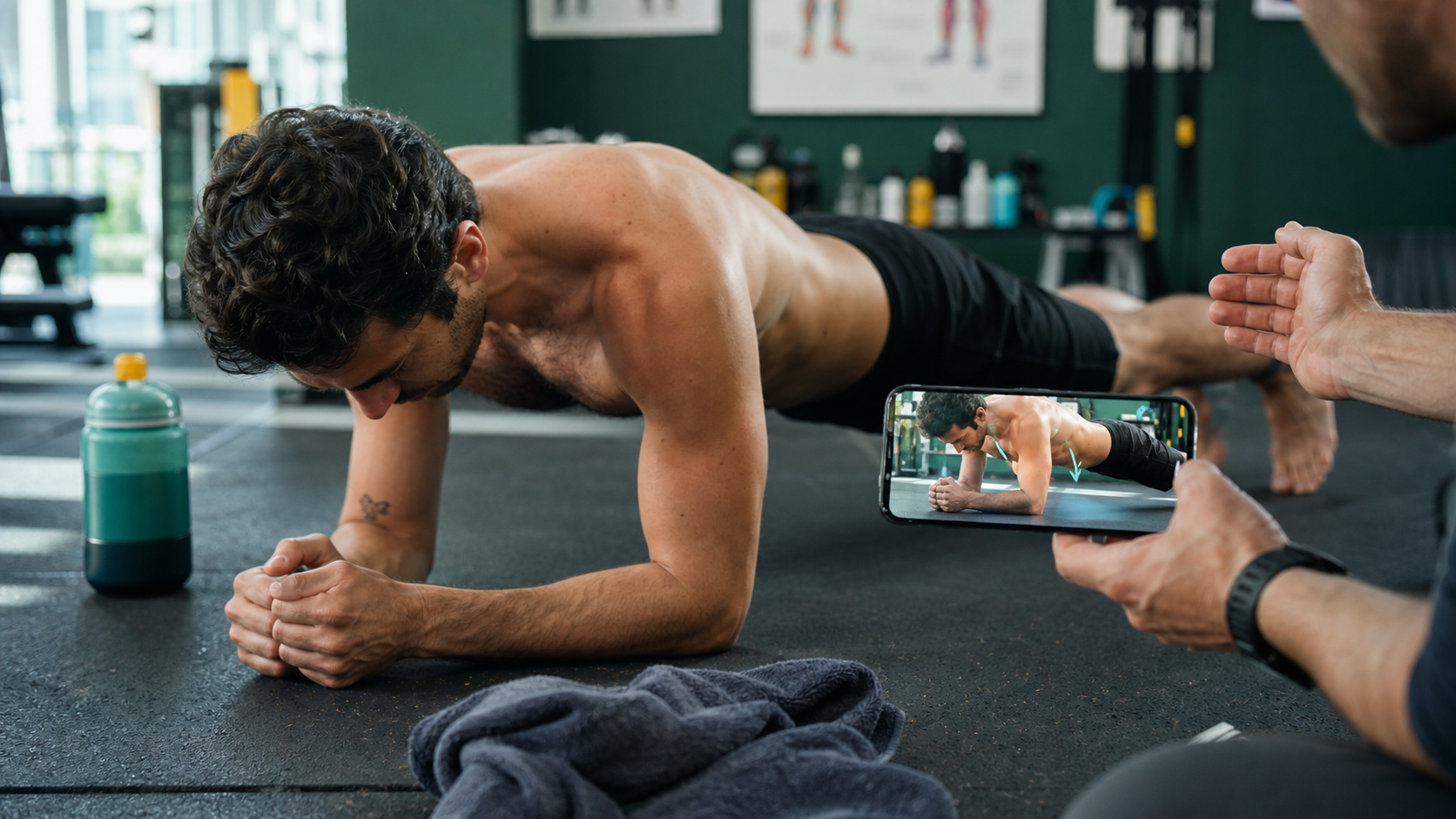 Ventre plat et abdos : homme en gainage filmé en salle