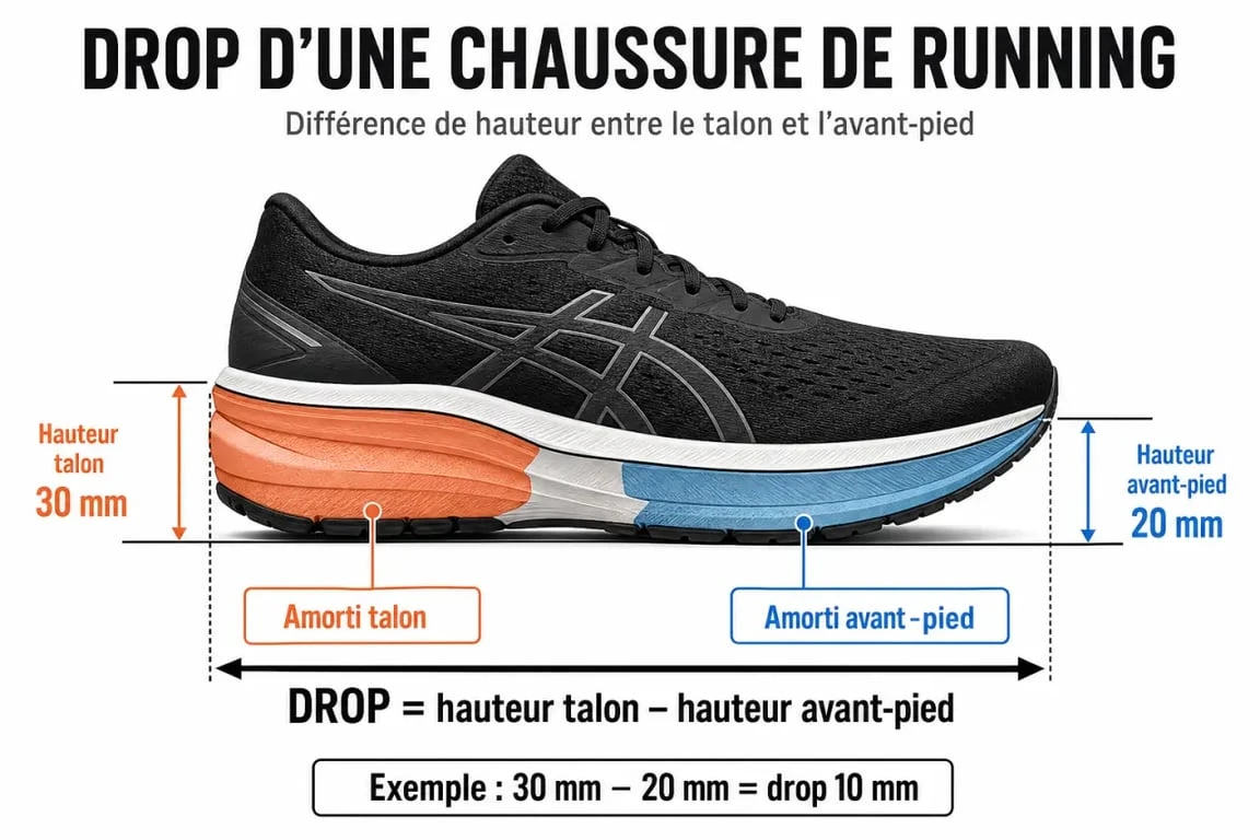 Schéma explicatif du drop et de l'amorti pour choisir la meilleure chaussure de running