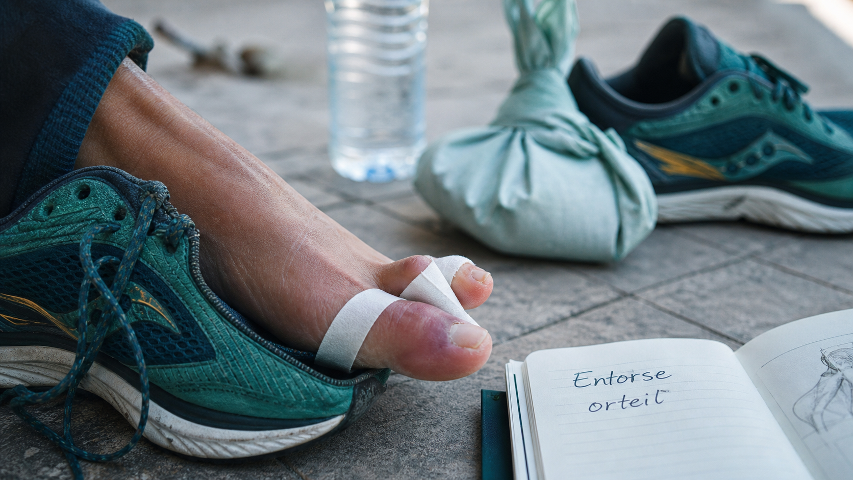Entorse orteil : strapping et glace, gros orteil gonflé