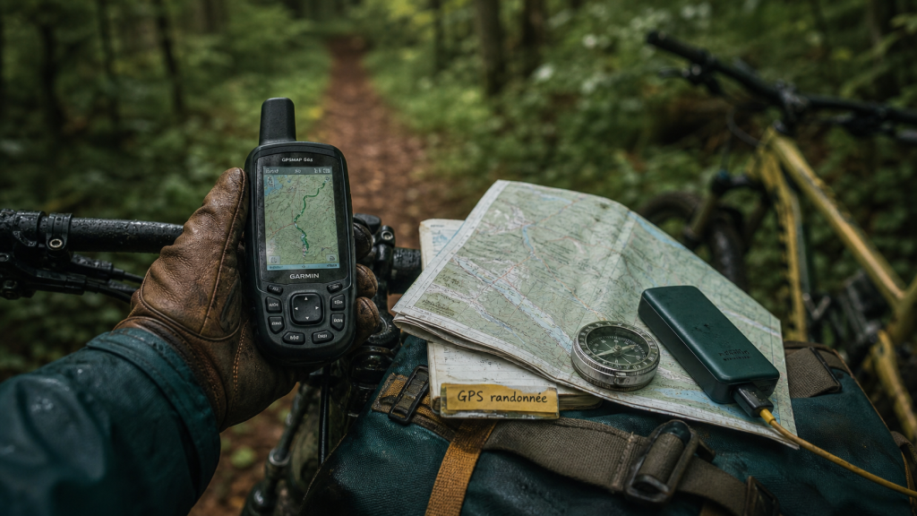 GPS randonnée sur guidon, orientation hors réseau en forêt humide