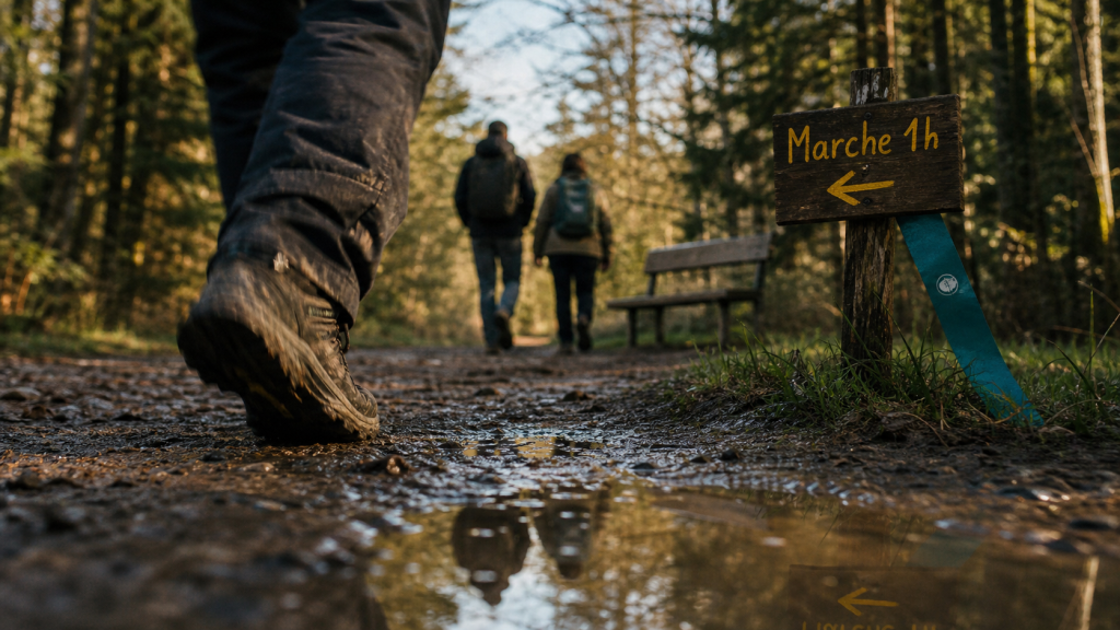 Marcher 1h par jour, chaussures sur chemin, 6 km, endurance