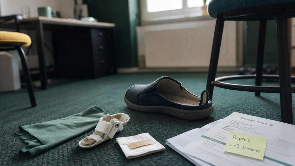 Opération hallux valgus : attelle et compression avant reprise, durée arrêt travail 2 à 6 semaines