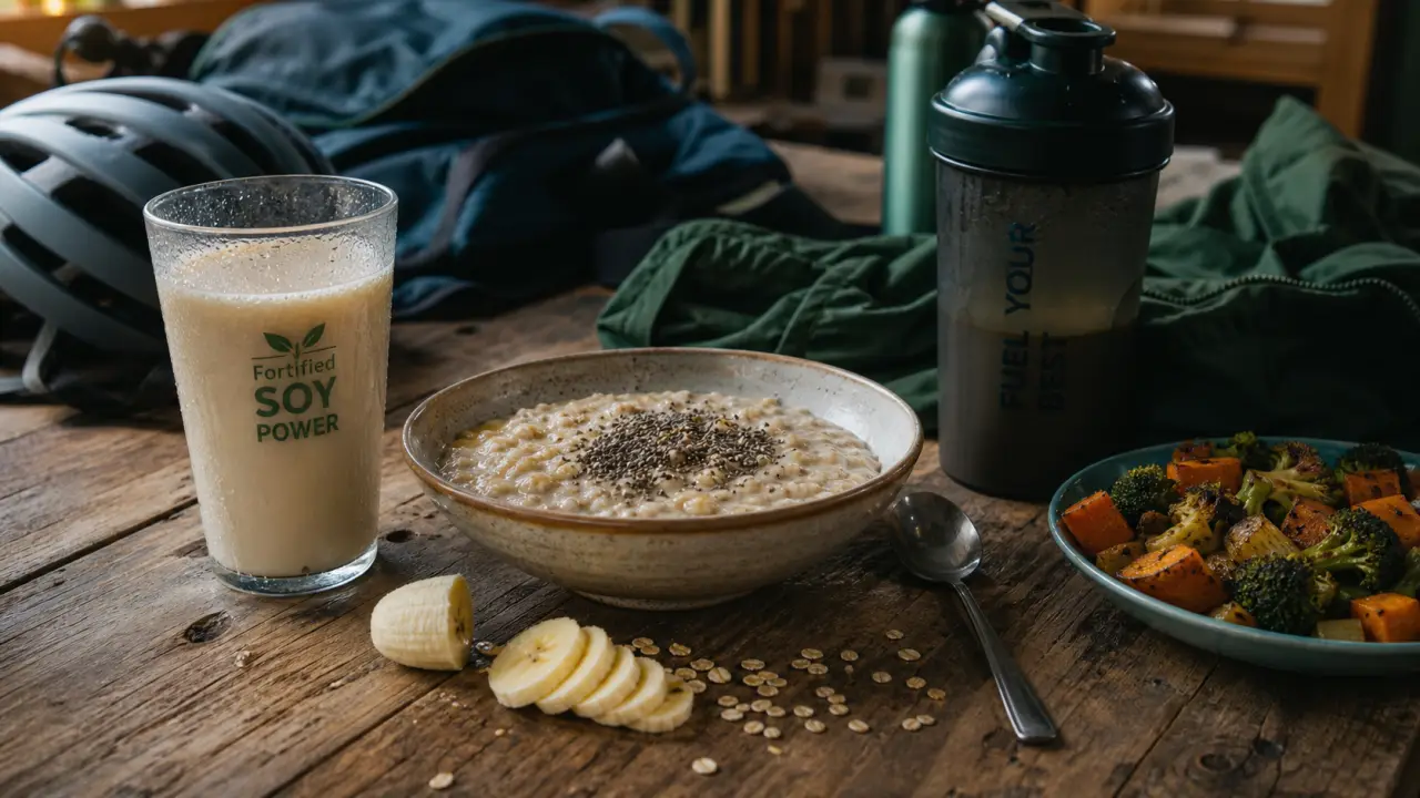 Sportif vegan : protéines, B12 et menus, petit-déjeuner sportif à base de soja et avoine
