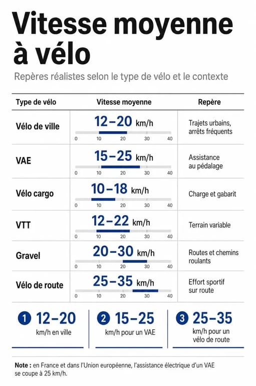 Vitesse moyenne d un velo comparée selon le type de vélo dans une infographie claire