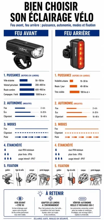 Comparatif du meilleur eclairage velo selon l’usage, la puissance et l’autonomie