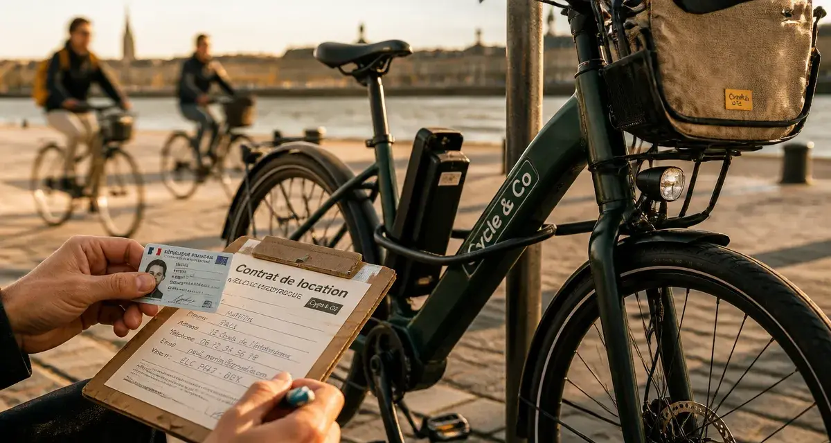 Location velo electrique bordeaux sur le quai, vélo électrique noir et vert