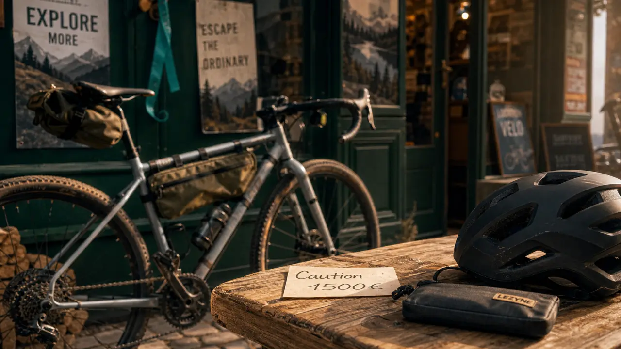 Location vélo gravel : vélo gravel taille M, caution 1500€ et kit réparation