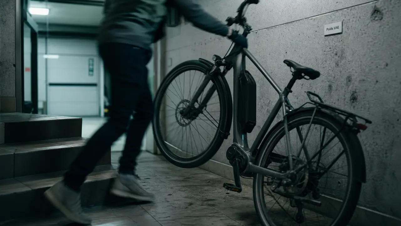 Poids velo electrique 18 à 30 kg : vélo électrique en intérieur, vue batterie