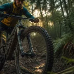 Randonnée vtt 44 : vététiste sur sentier forestier humide en Loire-Atlantique