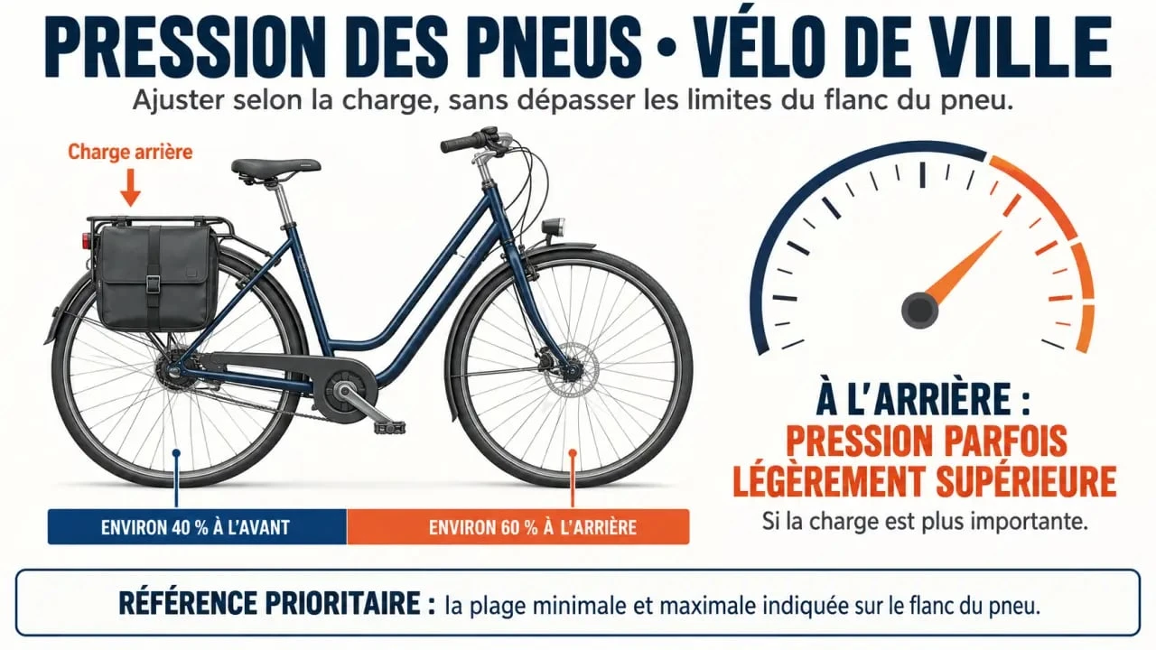 Pression pneu vélo ville et répartition de la charge entre roue avant et roue arrière