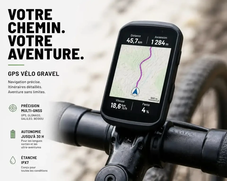 GPS vélo fixé sur cintre avec cartographie affichée à l'écran