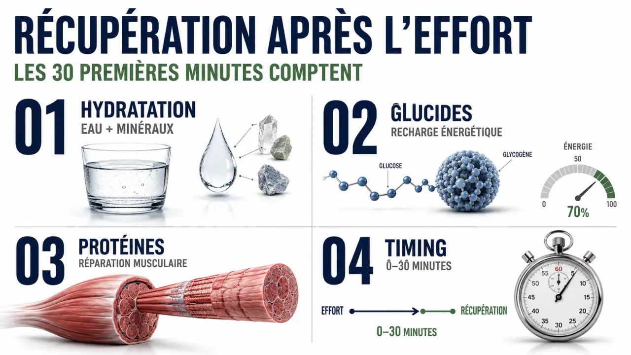 Optimiser sa récupération sportive grâce à une alimentation équilibrée : hydratation, glucides, protéines et timing après l’effort